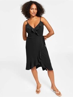 Bar III Black Ruffle Wrap Dress